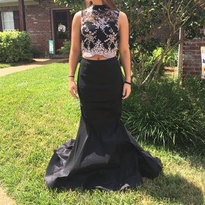 TWO PIECE BLACK DRESS WITH PALE PINK FLORAL TOP